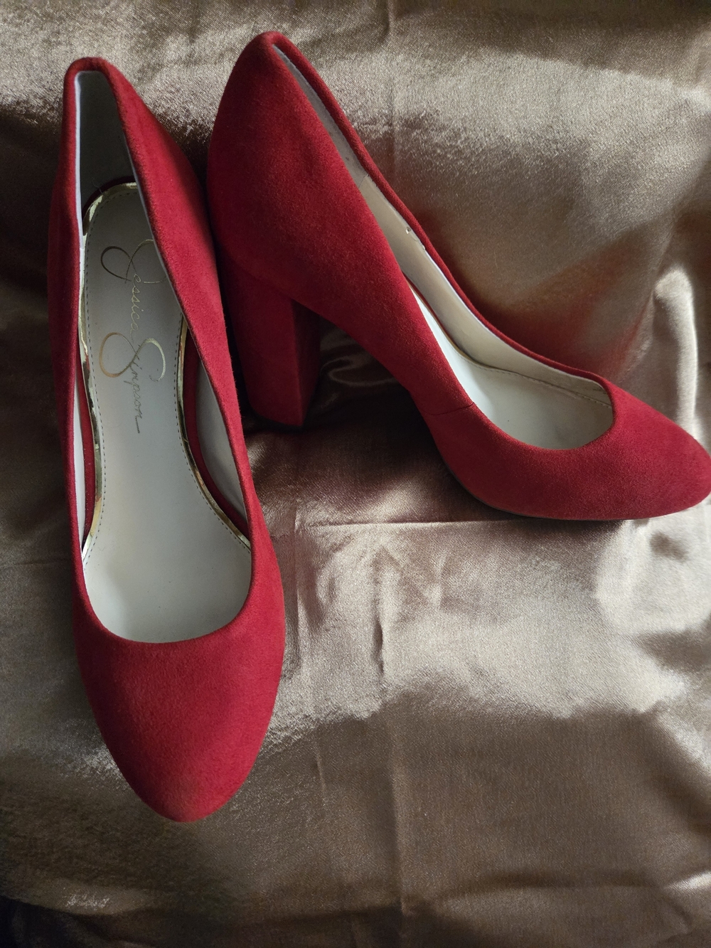 Jessica Simpson Red Suede Block Heel Pumps